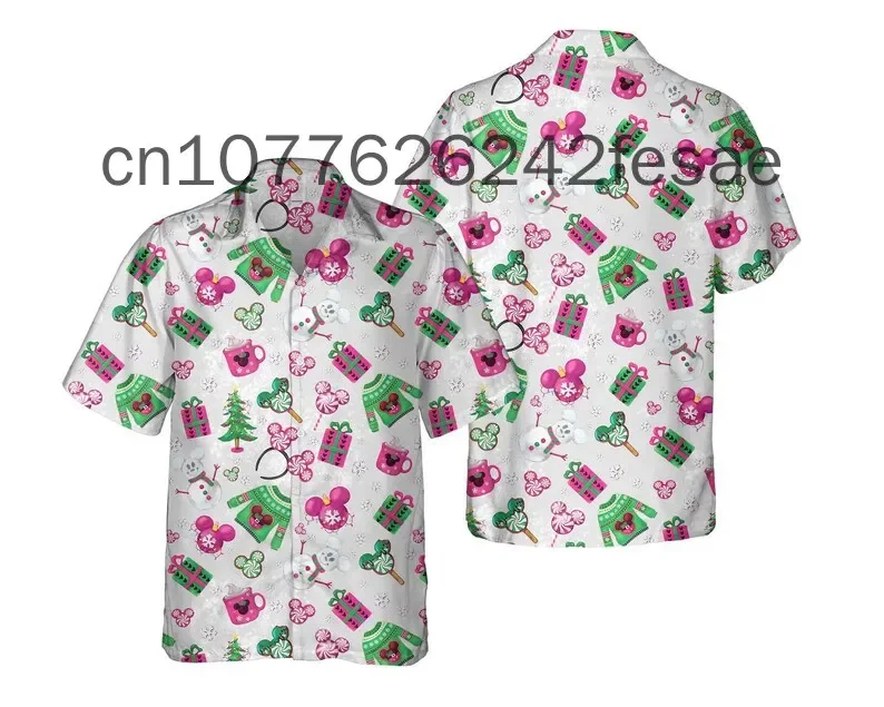 Mickey Mouse Kerst Hawaiiaanse overhemden Heren Dames Casual strandoverhemd Disney Hawaiiaans overhemd Kindershirt met korte mouwen en knopen