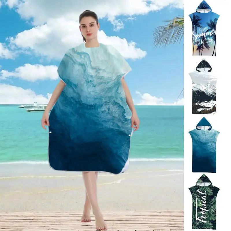 Soft Microfiber Quick Dry Beach Towel Adult Hooded Bath Towel Swimming Bathrobe Surf Poncho Outdoor Changing Cloak Towels