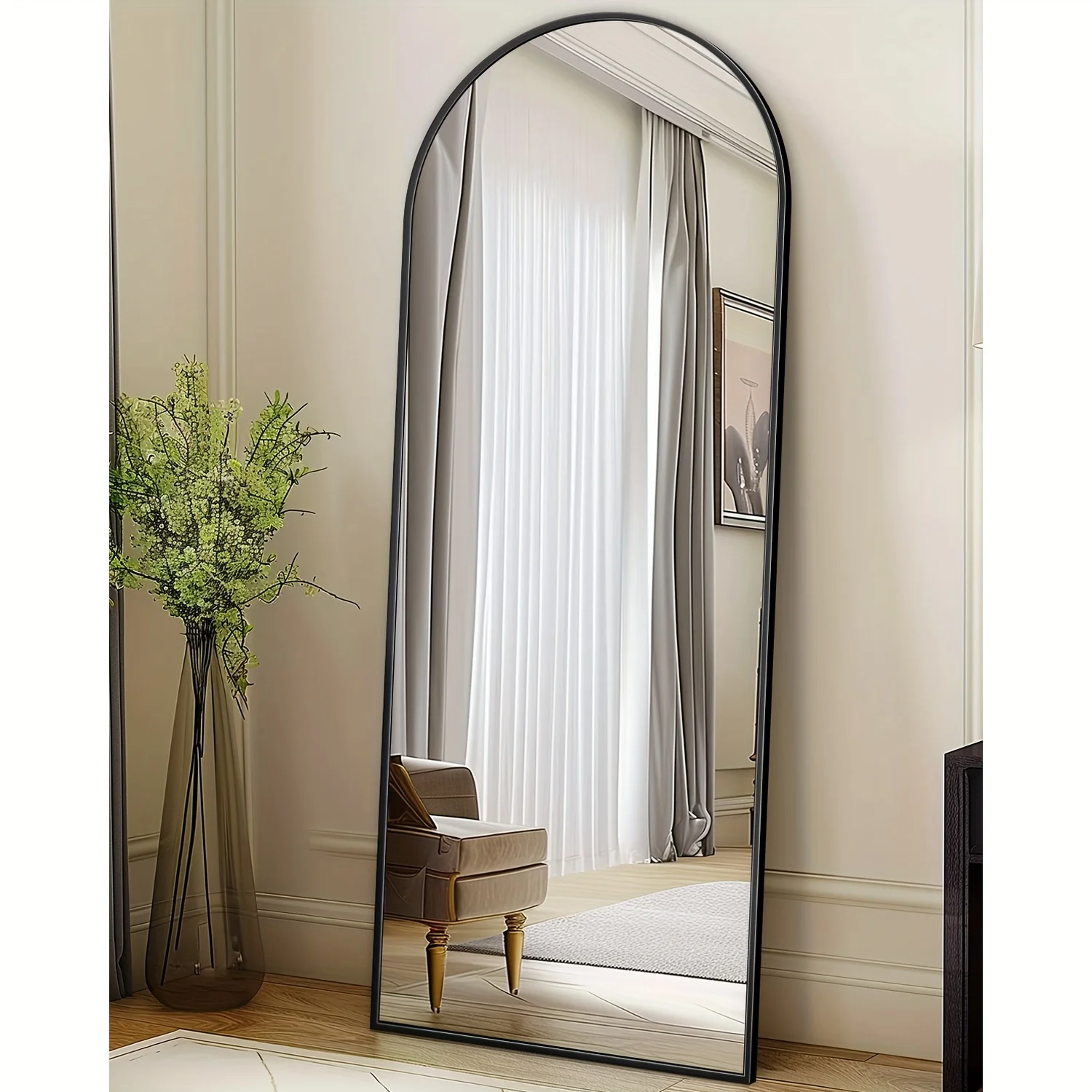 

A Freestanding Full-Length Mirror Measuring 18" × 58" with an Arched Design, Suitable for Modern Home Decor in Bedrooms, Living