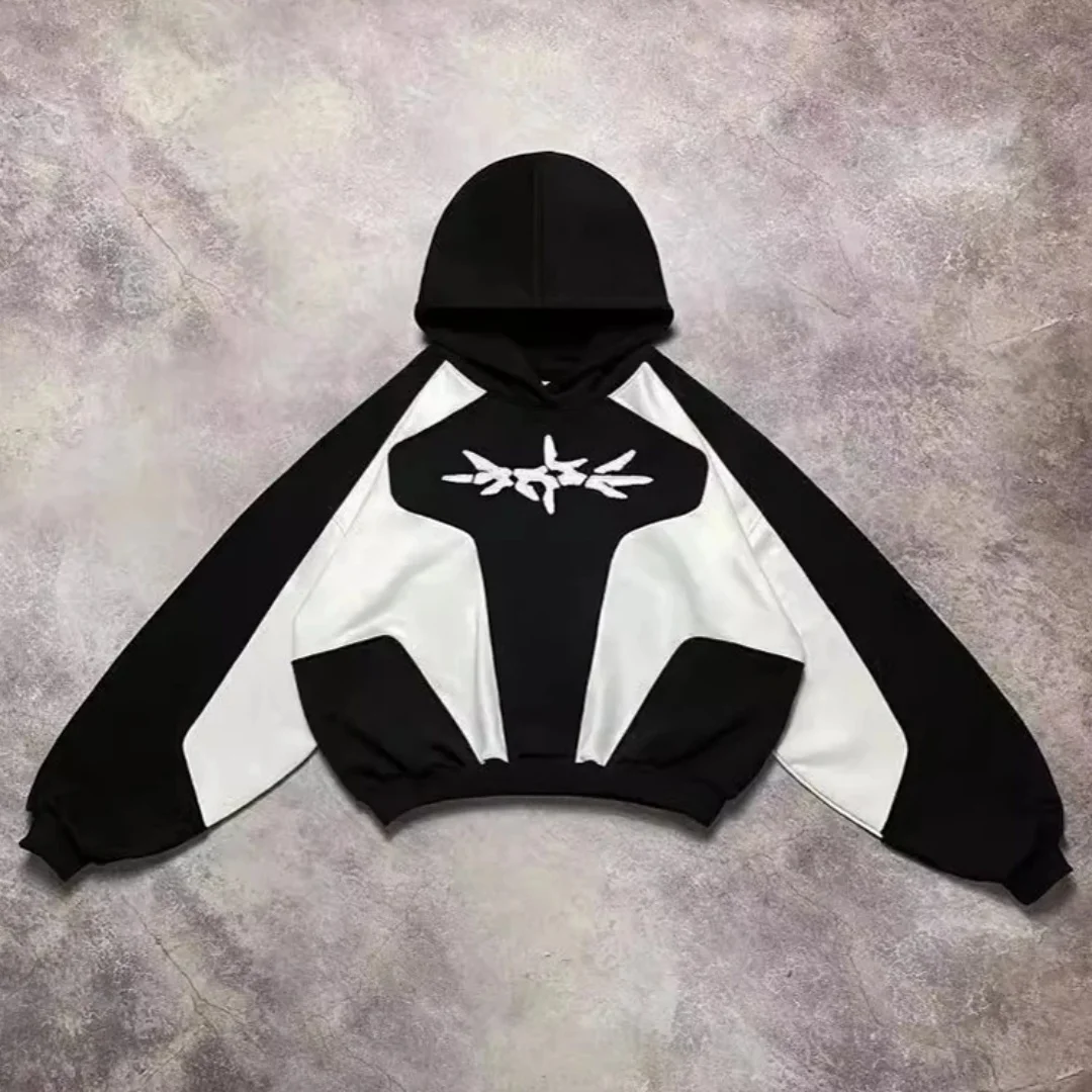 Bluza z kapturem Y2K z haftem, luźny krój, zapinana na zamek, geometryczny wzór, męska odzież sportowa, gotycki styl uliczny, bardzo duży rozmiar dla kobiet
