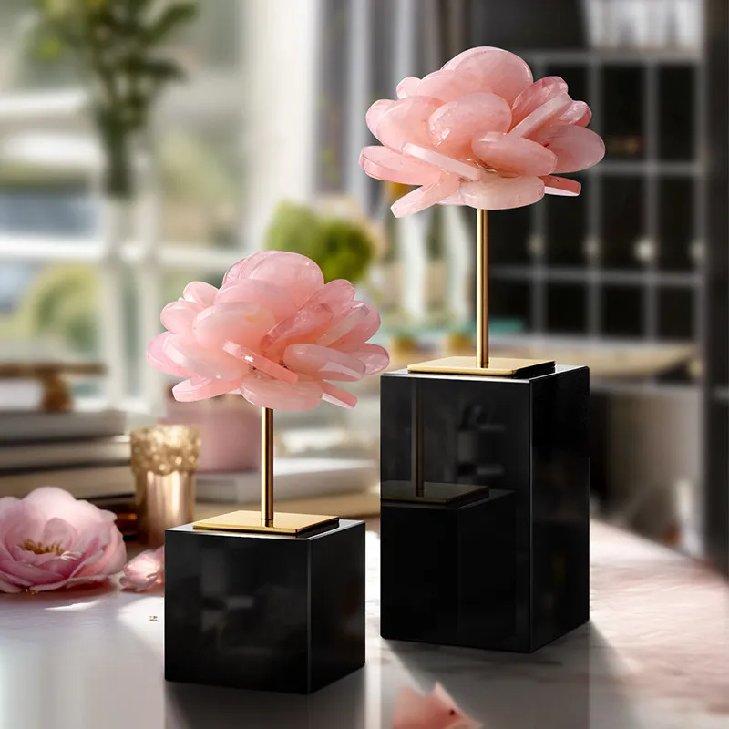 Camellia ornament light luxury high-end artificial crystal decoration home living room TV cabinet wine cabinet office gift