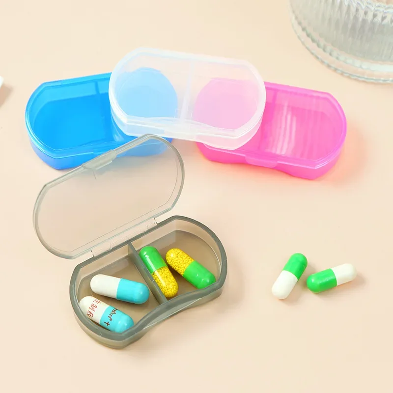 منظم حبوب السفر الصغير المحمول الشفاف المزدوج المقصورة صندوق دواء الصباح والليل حامل كبسولة تخزين المخدرات
