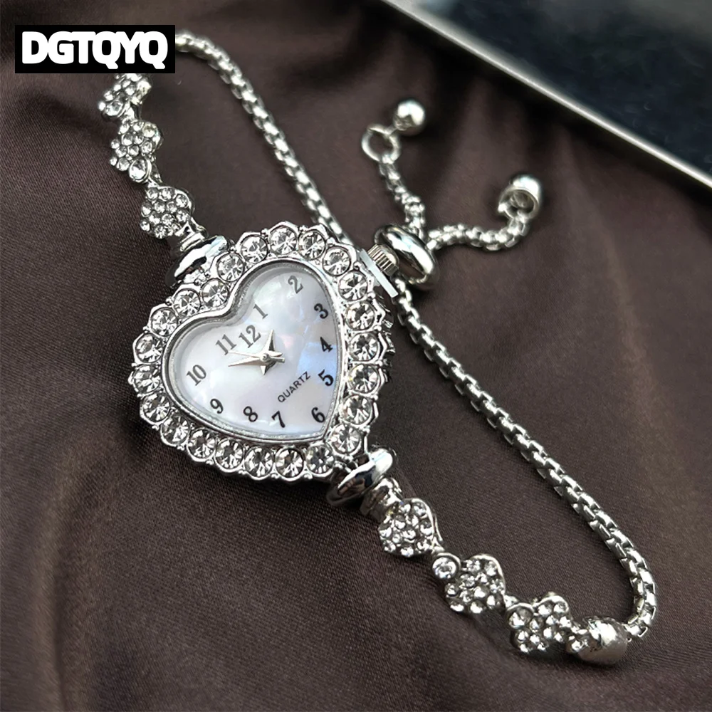 2026 New Fashion Heart-shaped Ribbon-Strap Diamond-Studded Flower Watch for Women with Adjustable Bracelet Reloj Para Mujer