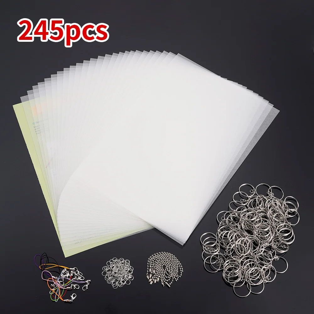 145/198/245 pz termoretraibile Set di plastica termoretraibile pellicola d\'arte foglio di carta Kit Punch portachiavi matite orecchino Kit fai da te