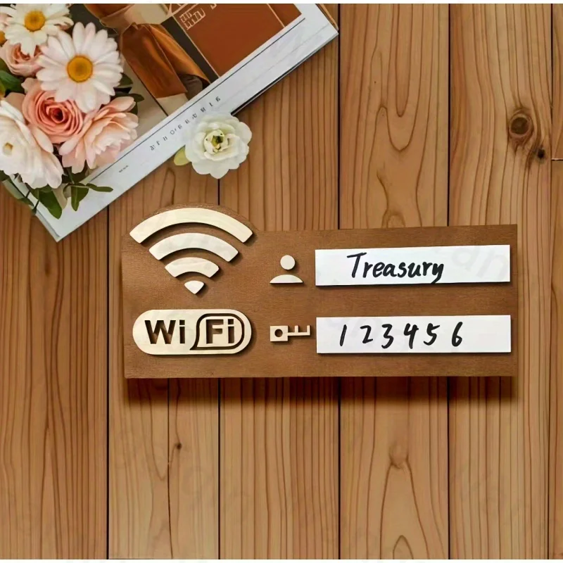 Wooden WiFi Password Sign with Marker Reusable Write-on Board for Home Office Modern Wall Decoration with User Name and Password
