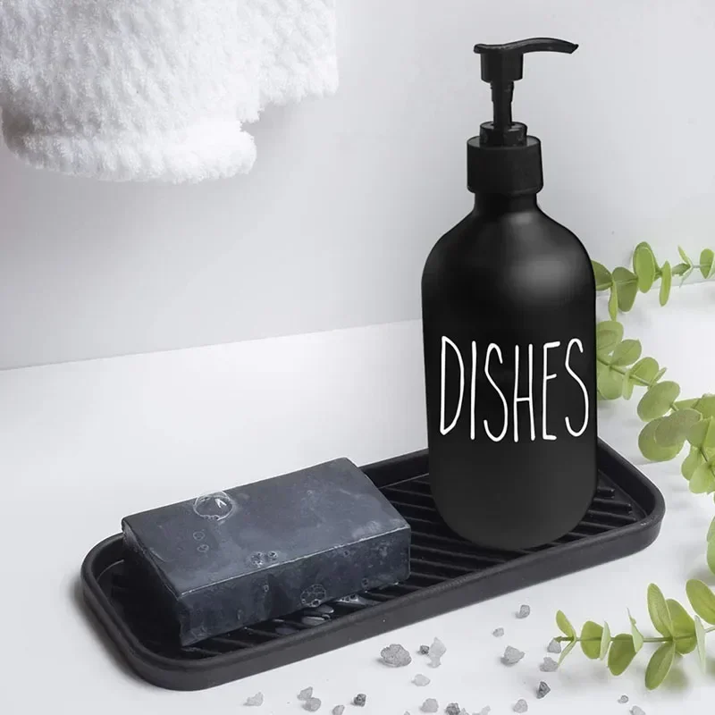 500ml Black Dish Soap Dispenser Set with Plastic Pump Refillable Liquid Soap Dispenser for Farmhouse Decor