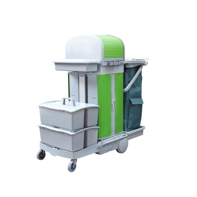 Hotel Restaurant Janitorial Cleaning Equipment Lockable Industrial Cleaning Janitor Truck Trolley With Nylon Rubbish Bag