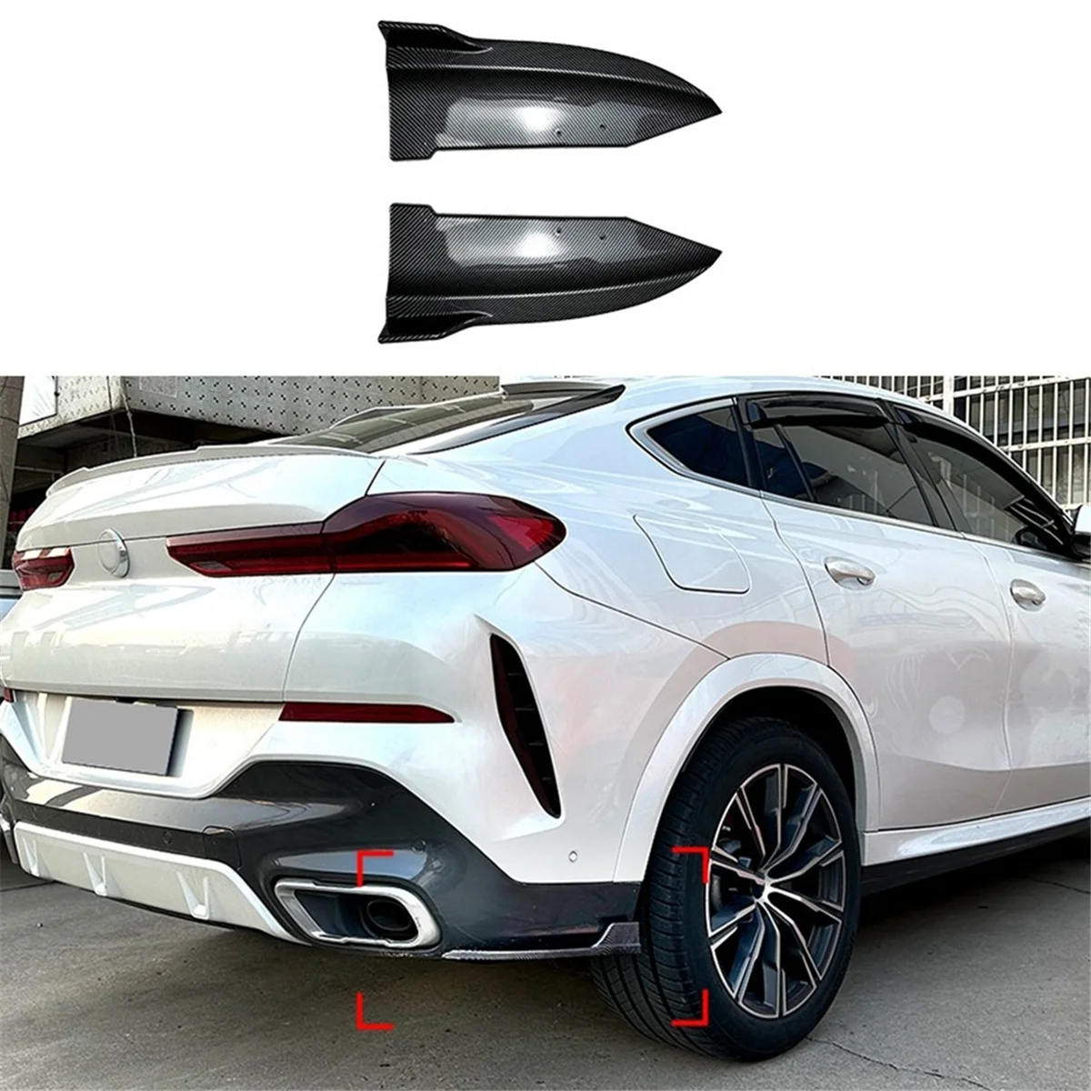 For BMW X6 G06 M Sport 2019-2022 Rear Bumper Canards Spoiler Splitter Diffuser Protector Cover Accessories, ABS Carbon