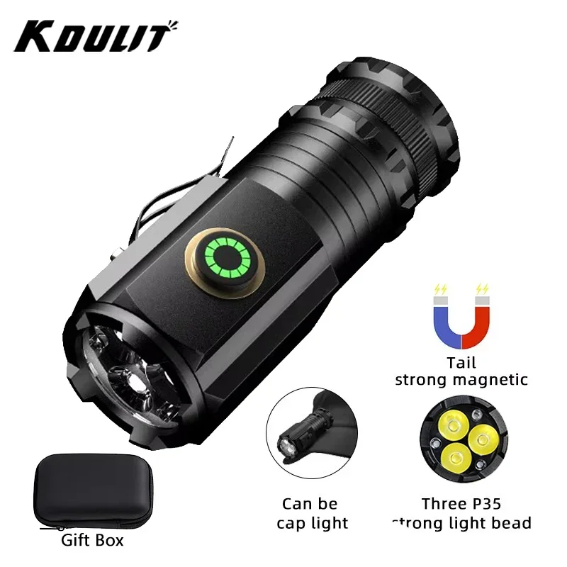 Powerful Mini LED Flashlight Super Bright Aluminium Pocket Torch Rechargeable Waterproof Hiking Camping Flash Light with Magnet