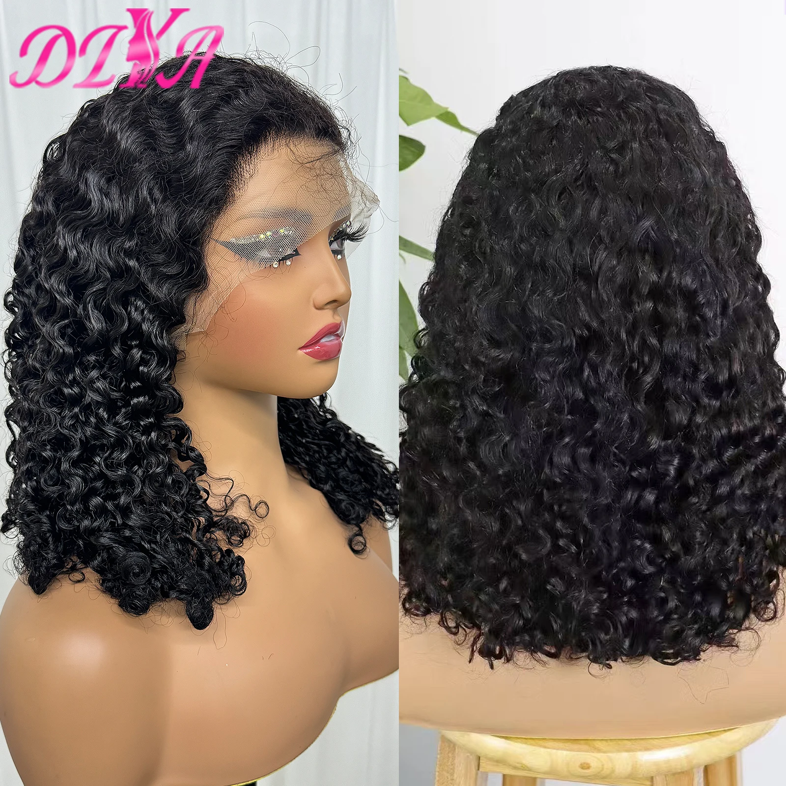 250% Density Roma Curly Bob Human Hair Wig Glueless Wig 13x4 Transparent Lace Frontal Burmese Curly Remy Hair Wig for Women