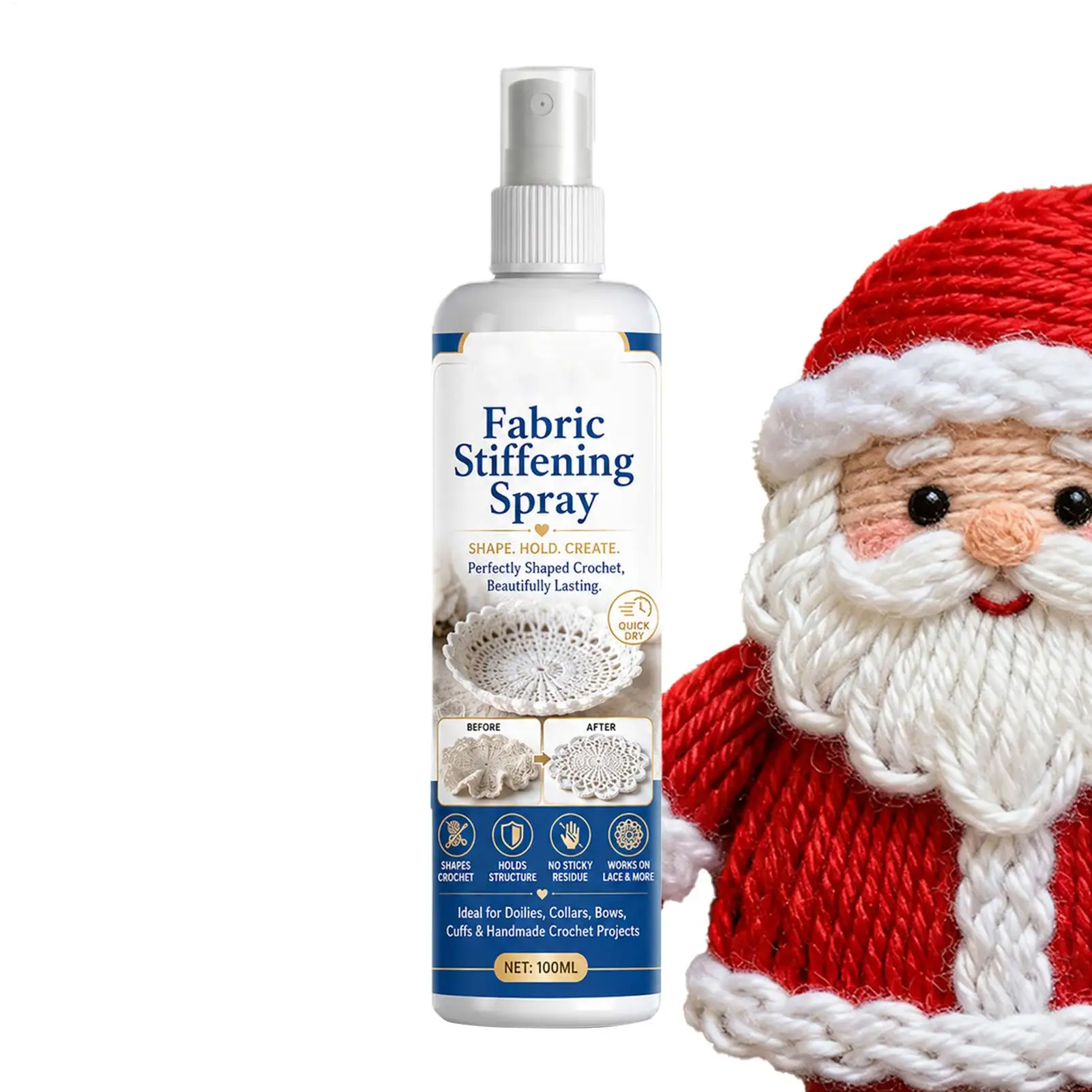 100ml Quick Drying Fast Acting Long-Lasting Fabric Stiffener Spray Crochet Lace Stiffening Agent For Cotton Wool Denim Linen
