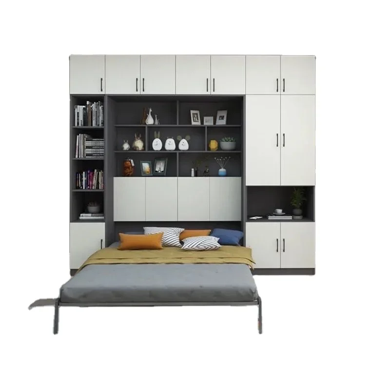 Space saving Living Room Furniture Queen size hidden folding bed with smart storage control of Book case