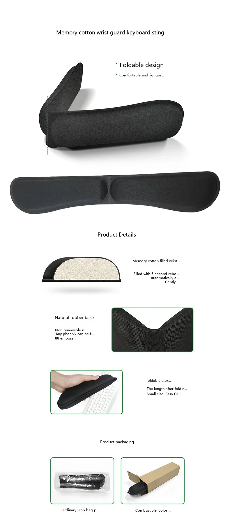 Schaumstoff-Handgelenkauflage, Mauspad, Tastaturauflage, 5-in-1-Set, ergonomische, rutschfeste Schreibtischunterlage für Büro und Gaming – Detail 10