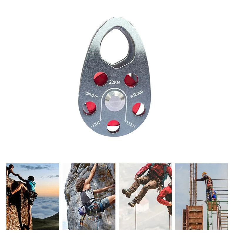 ●Rock Climbing Pulley Aluminum Alloy 22KN Light-Weight Portable Heavy Duty Single Fixed Swing Pulley Black-A57M