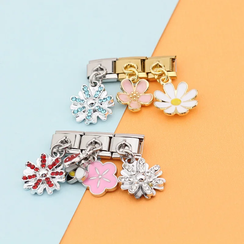 Hapiship Original Daisy Fashion Flower Dazzling CZ Italian Links Charm Fit 9mm Stainless Steel Bracelet Jewelry DIY Making DJ390