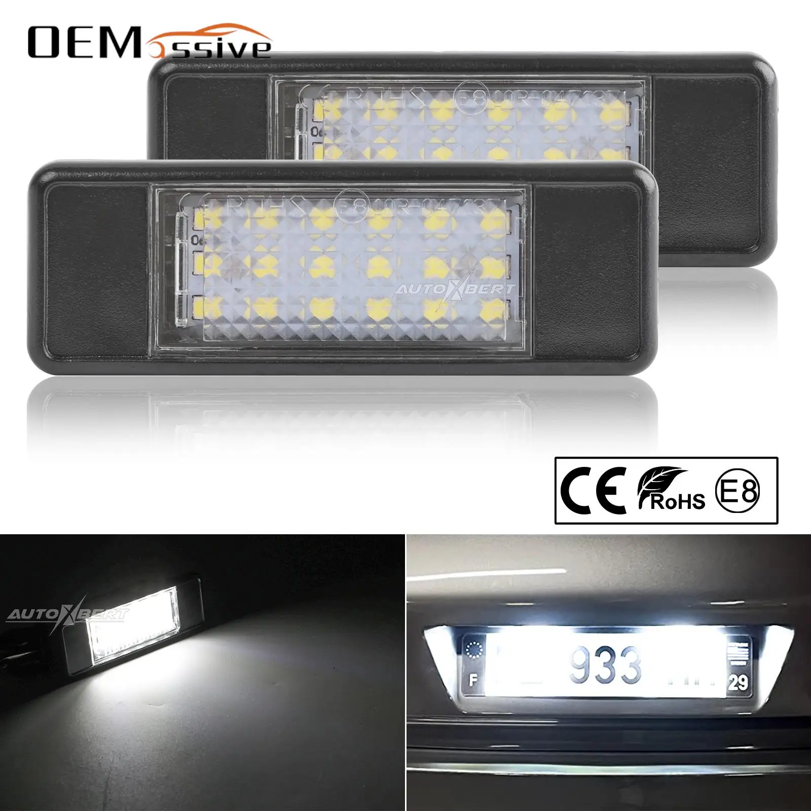 2x White LED License Number Plate Lights Rear Lamp For Peugeot RCZ 307 308 406 407 For Citroen C2 C3 C4 C5 C6 C8 Car Replacement