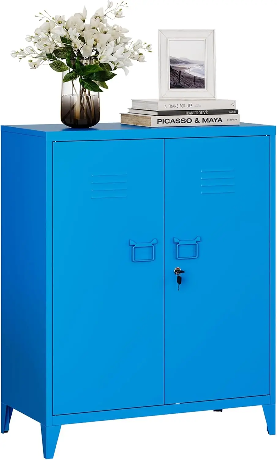 

Metal Accent Storage Cabinet with 2 Locking Doors, Blue Cabinets with 2 Adjustable Shelves,Sideboard Buffet Cabinet for Office