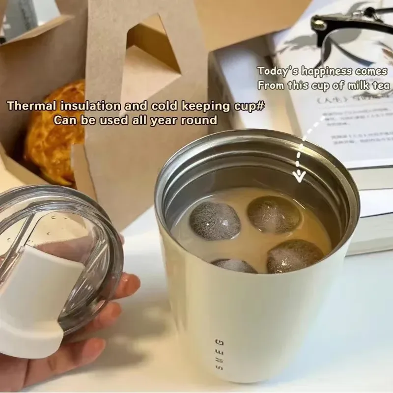 Stainless Steel Leak-Proof Thermal Coffee Cup, Travel Thermos, Portable Drinking Cup, Cold Heat, 2 Use, 240ml