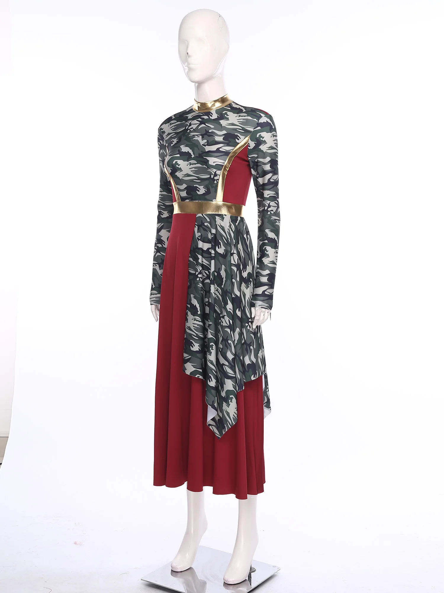 Womens Praise Dance Worship Dance Costume Tunic Long Sleeve High Waist Asymmetrical Dress Adult Lyrical Dance Practice Costume