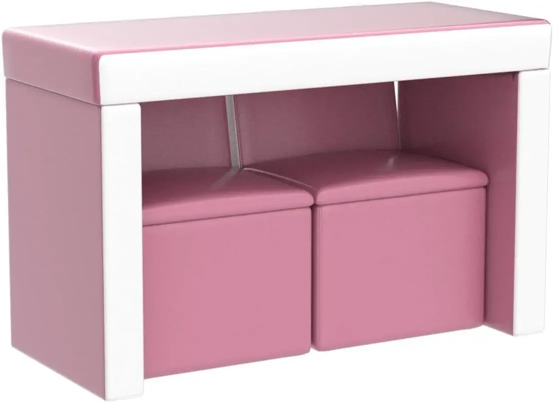 Kids Sofa Set 2-in-1 Multi-Functional Toddler Table Chair Set 2 Seat Couch Storage Box Soft Sturdy Pink