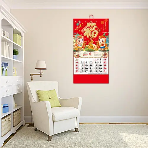 Imagen 2 del producto Calendarios de pared del caballo de 2026 años, calendario de fecha Lunar chino, calendario diario rasgado, personaje de la suerte colgante, decoración para el hogar y la Oficina