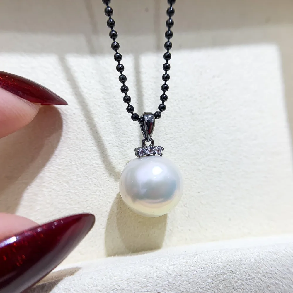 

DIY Pearl Accessories S925 Sterling Silver Pendant Empty Tray Fashion Black Necklace Pendant Fit 10-13mm Beads D071