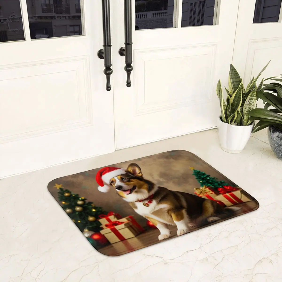 Cardigan Welsh Corgi Dog Christmas Anti-slip Doormat Floor Mat Antiwear Carpet Rug for Kitchen Entrance Home Bedroom Footpad Mat
