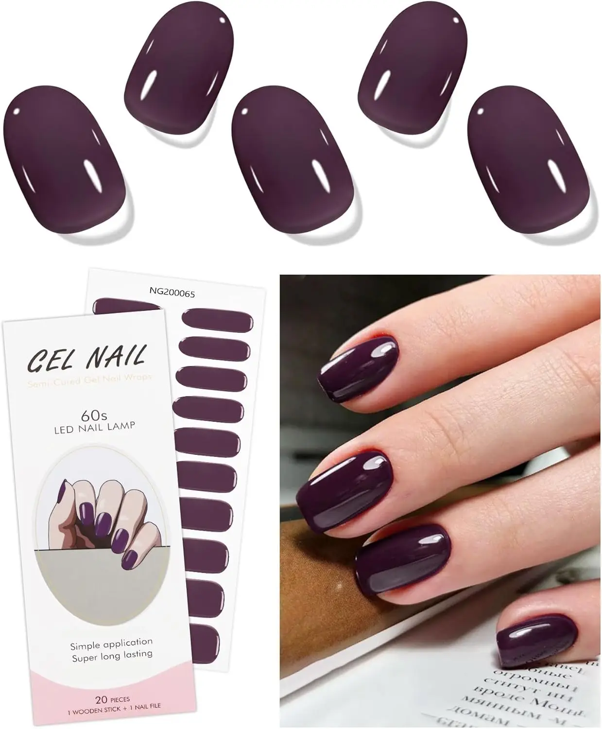 ملصقات أظافر جل باللون الأحمر الخمري والأرجواني شبه معالجة شرائط أظافر جل يلتف بالأشعة فوق البنفسجية/LED تصميم فني للأظافر وإكسسوارات الديكور