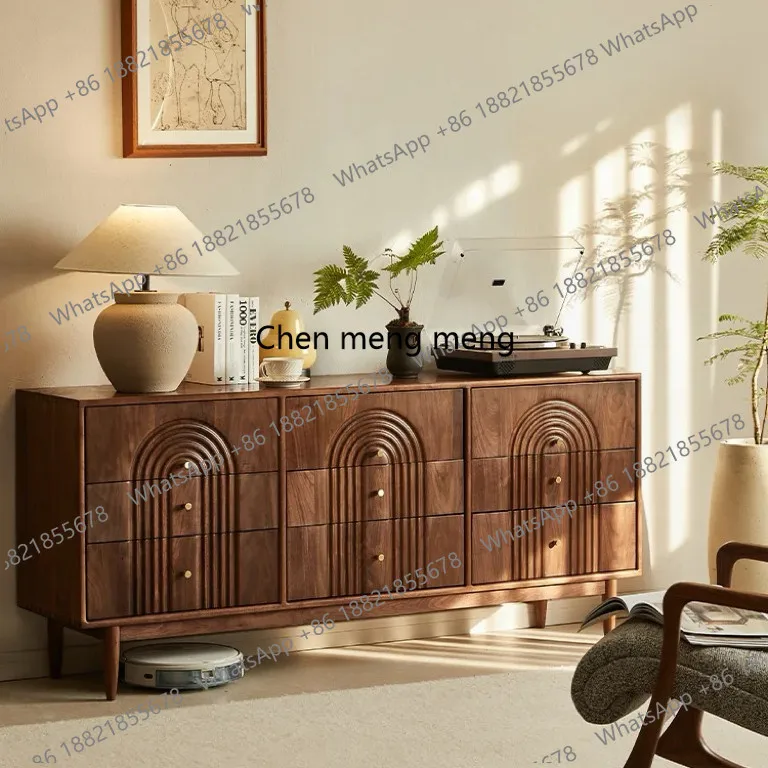 

French black walnut color vintage storage cabinet vintage carved living room sideboard vintage TV cabinet