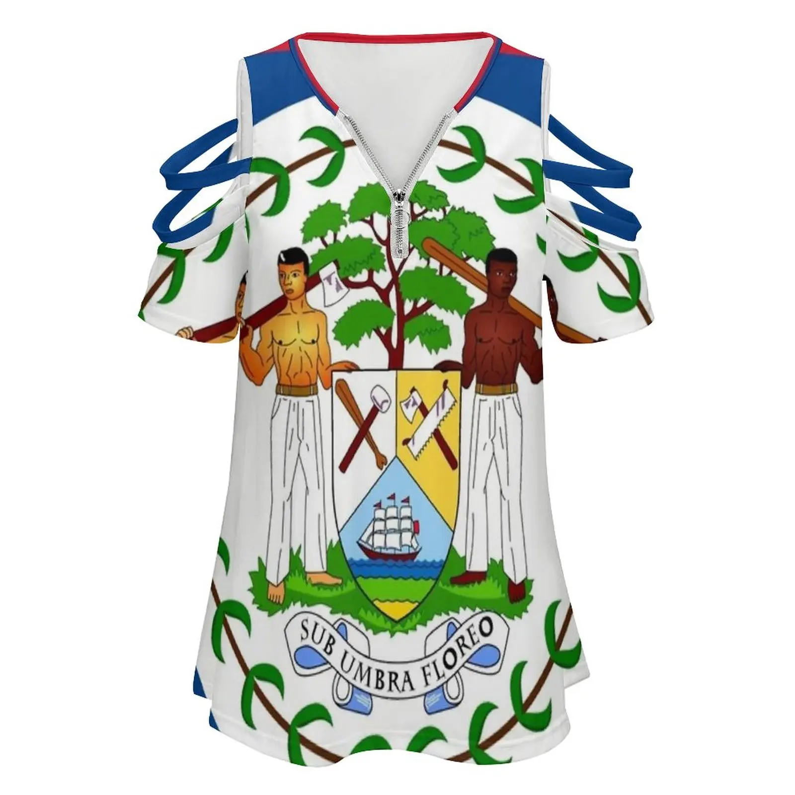 Belize Flag Women Zipper Various styles Printed T Shirts Tops Full Print T-Shirt Belize Belizean Belmopan Central America Flag