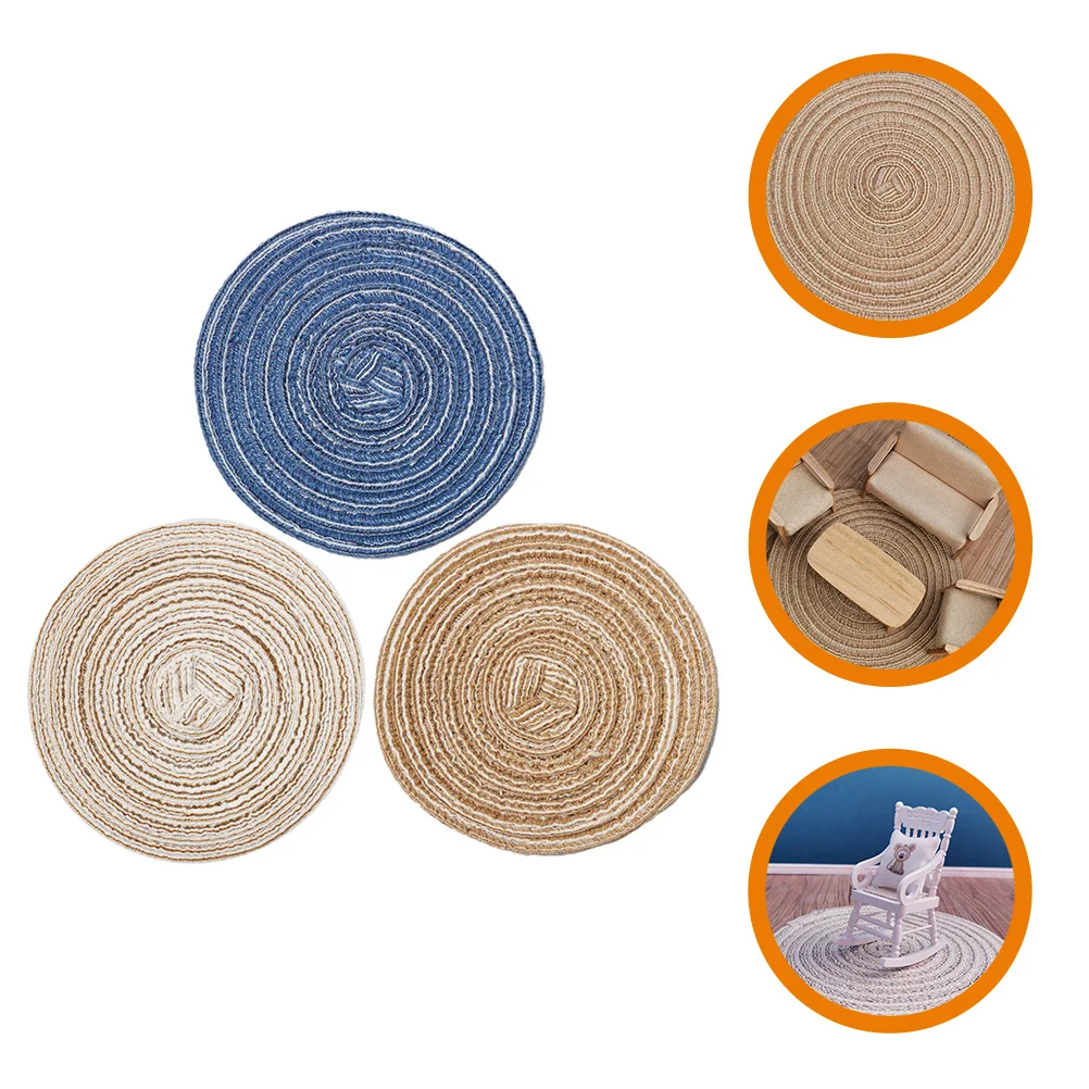 

3 Pcs House Ornaments Micro Landscape Adornments Small Decor Decorate Miniature Floor Mats Rug Handmade Cotton Thread