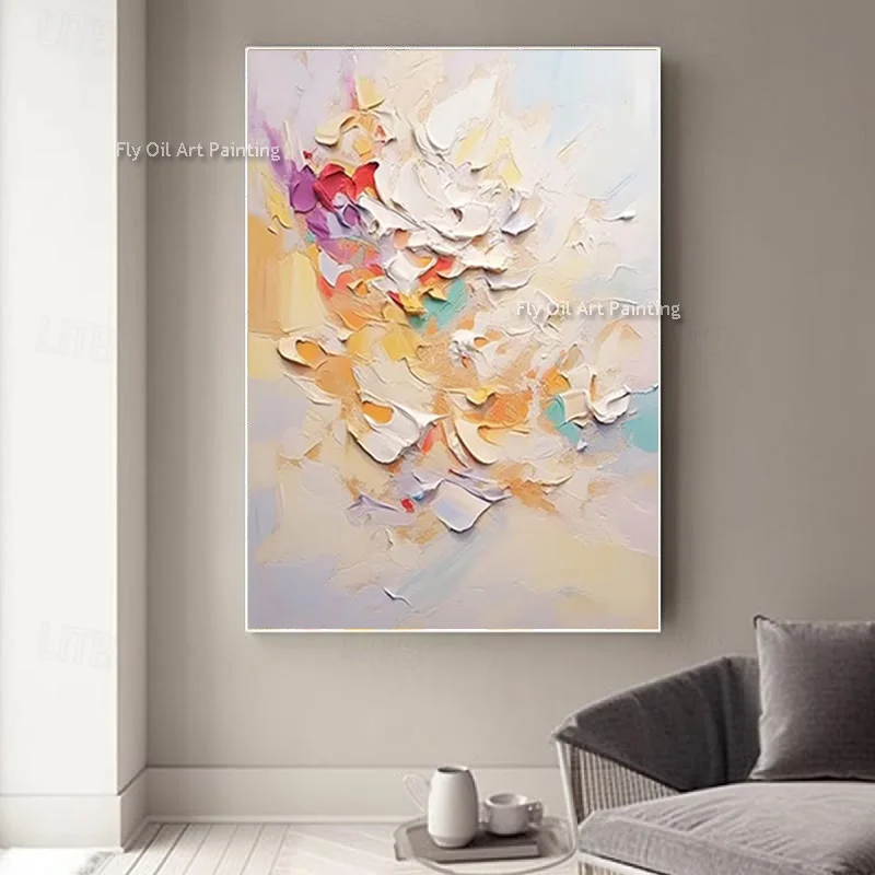 البيج الفني التجريدي اليدوية اللون مختلط جدار الفن على قماش رسمت باليد تصميم خاص اللوحة الزيتية الملونة للديكور المنزل