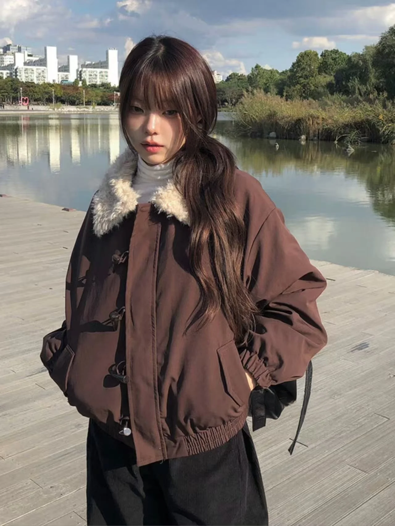 

Женское ретро-пальто из хлопка с длинными рукавами, теплое, свободного кроя, с воротником из овечьей шерсти, на пуговицах, в корейском стиле, для повседневной носки