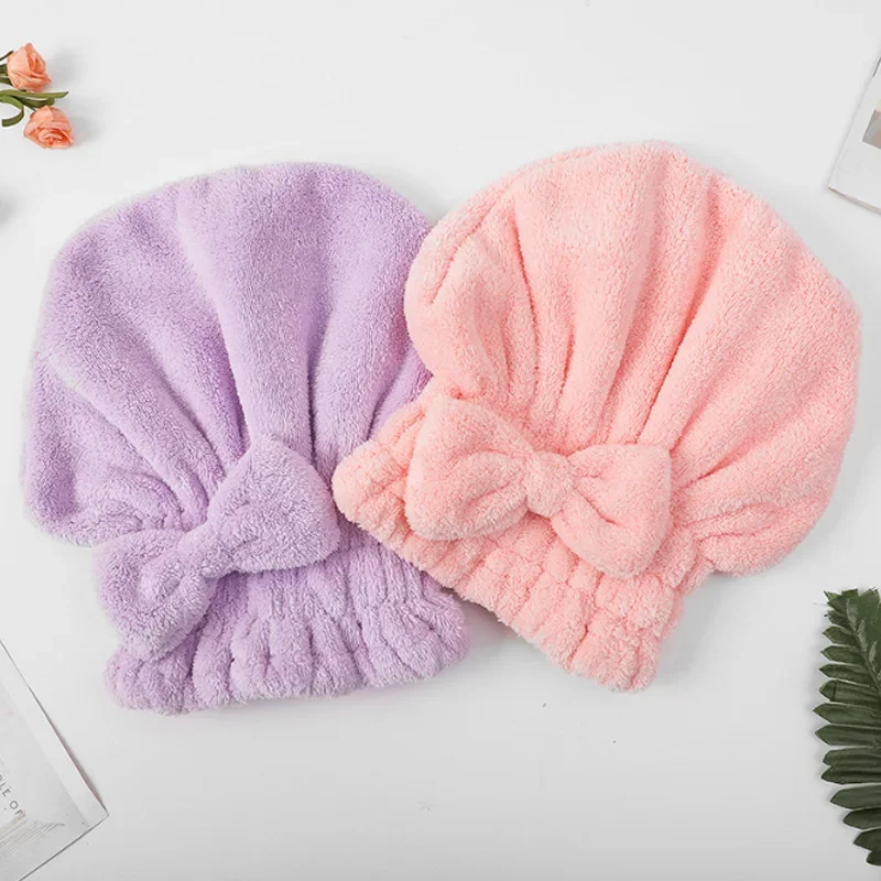 Gorro de ducha con lazo para mujer, para el cabello turbante de microfibra transpirable, toalla de secado rápido, sombreros para Sauna, accesorios de baño