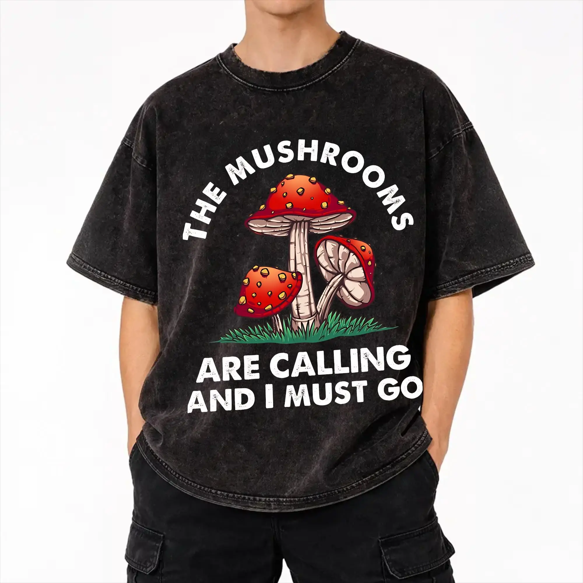 Harajuku Washed Shirt Mushrooms Are Calling Merch Novelty T-Shirts Oversize  Streetwear Cotton Summer Tee Shirt