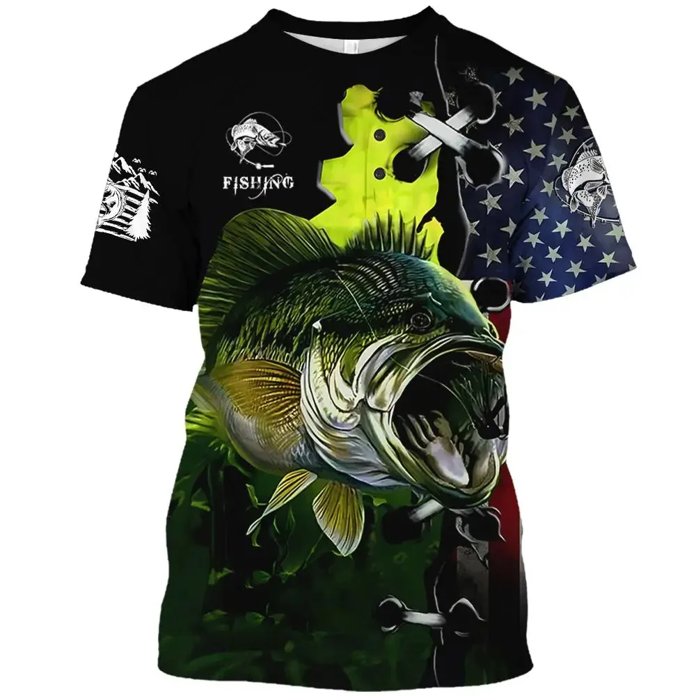 New Hot Sold Summer Outdoor 3d Fishing Children Tee Teenagers T-Shirt Boy Girl Korean Kid Clothes Fashion Short Sleeve Funny Top