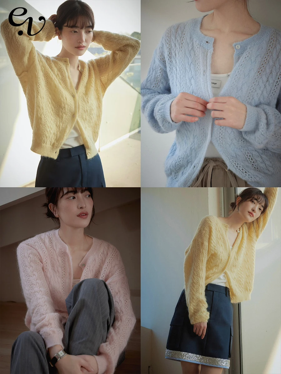 

Вевний винтажный вязаный топер-свитер Lazy Feel Dry Twist, женский свободный крой, повседневный длинный свеч V-Ne, шерстяной...