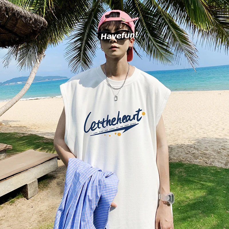 

Мужская летняя футболка-безрукавка из чистого хлопка свободного кроя для спорта и повседневной носки, модная и удобная.