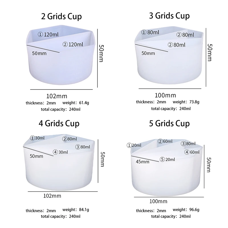2/3/4/5Grids Silicone Distributing Cup Liquid Pigment Resin Color Mixing Cup Resin Cup for DIY Epoxy Resin Crafts Making Tools