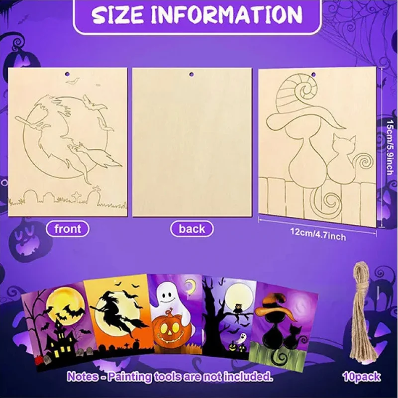 10/20 Pcs Halloween Wooden Craft Creative DIY Paintable Wooden Ghost Witch Bat Decorative Ornaments