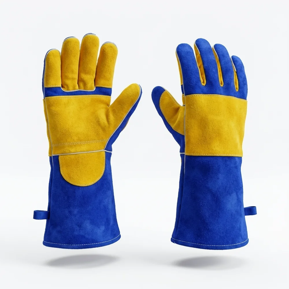 Durable Cowhide Welding Gloves Extended Cuff Heat Resistant Safety Protection Anti Slip Wear Resistant Gear For Metal Welding