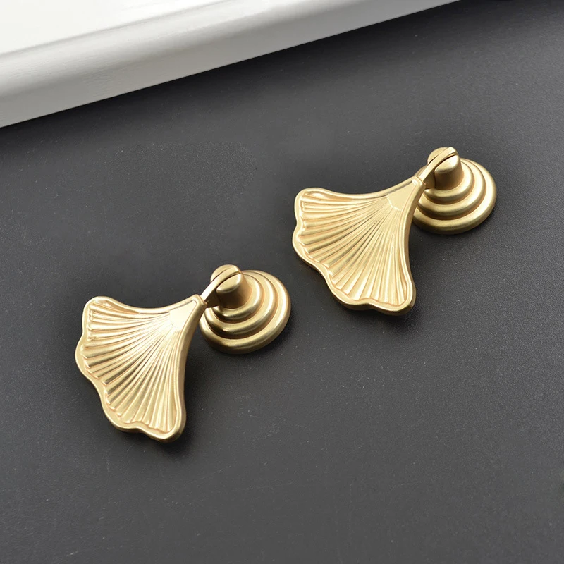 

Nordic Style Gingko Leaf Brass Handles Furniture Cabint Pulls Luxury Wardrobe Dresser Cupboard Cabinet Drawer Pulls Knobs