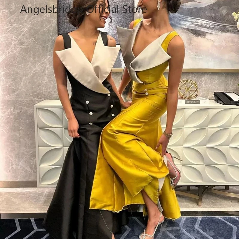 

Angelsbridep V-neck Mermaid Satin Vestidos De Cóctel Birthday Dresses For Women With Buttons Prom Dresses 2023 Cocktail Kleider