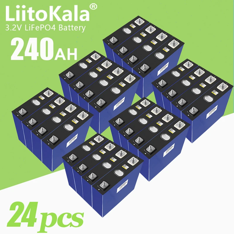 

24pcs LiitoKala 3.2V 240AH Rechargeable Lifepo4 Battery New Lithium Iron Phosphate Solar Cell for 12V 24V 48V Boat Golf Cart