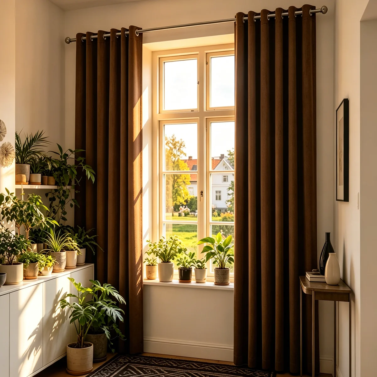 2 Panels Coffee Velvet Semi Sheer Curtains, Grommet Light Filter Drapes, Retro Decor Window Curtains for Apartment Homestay
