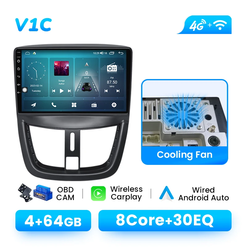 XONRICH Autoradio Speler Voor Peugeot 207 207CC 2006-2015 Android14 GPS Navigatie Draadloze Carplay DSP AI Voice audio Multimedia