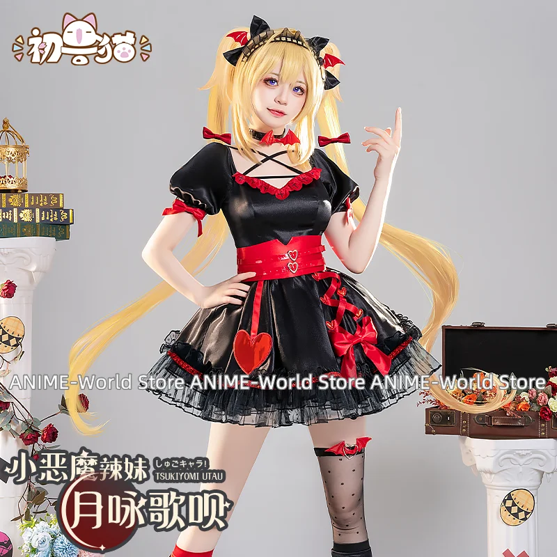 Anime Shugo Chara Tsukiyomi Utau Little Devil Hot Girl Outfit Lovely Dress Cosplay Costume Halloween Party Suit Women Wig