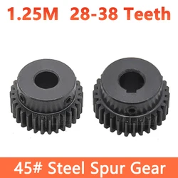 1pcs 28T-38T 1.25M Spur Gear 1.25 Module 28/29/30/32/34/35/36/38 Teeth 45# Steel Motor Gears Cylindrical Gear Bore 4-20mm
