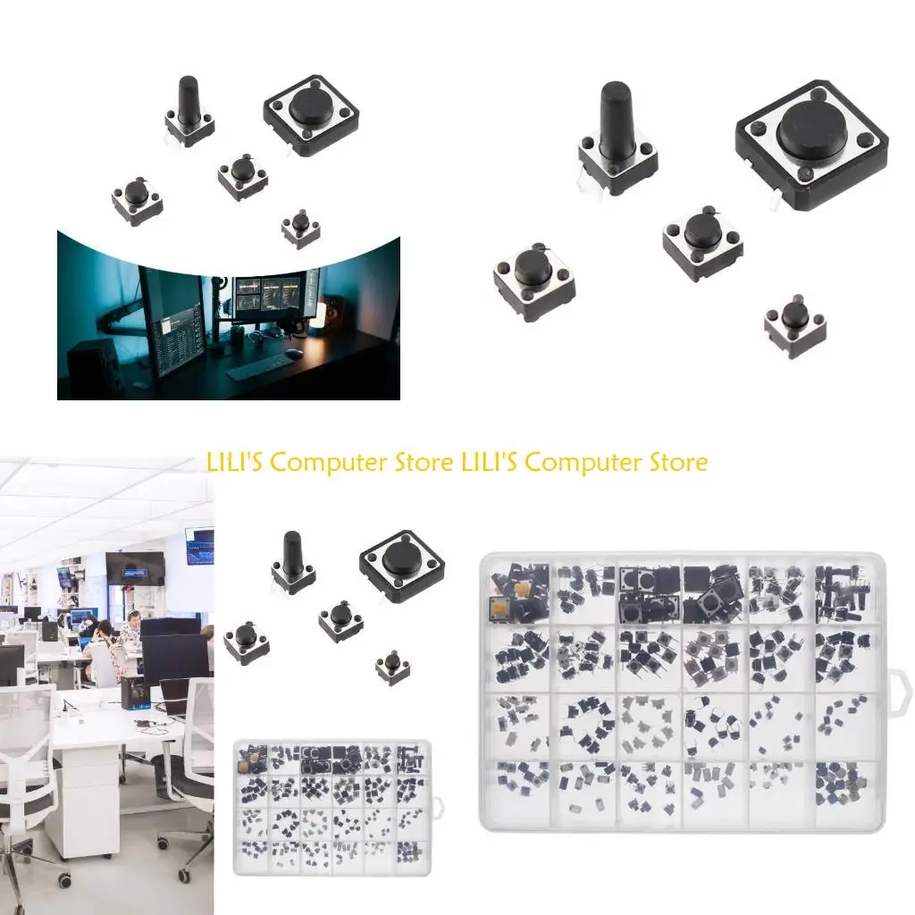 

A52B Micros Push Button Switches Assortment 250Pieces 25 Types Momentary Contact For Appliances Tools