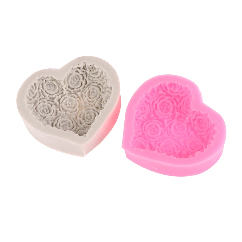 1pc Silicone Rose Flowers Fondant Chocolate Mould Heart Love Soap Mold Candle Polymer Clay Molds Crafts DIY Forms Base Tool